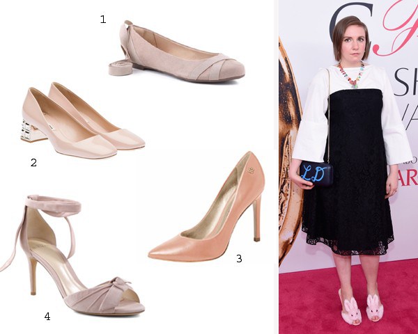 A atriz Lena Dunham, durante o CFDA, escolheu sapatos de pelúcia (Foto: Getty Images/Divulgação)