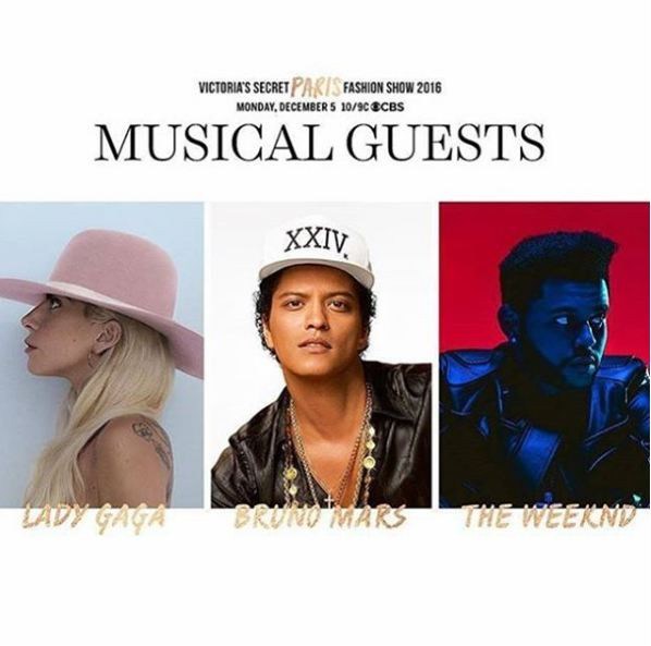 Victoria's Secret Fashion Show reunirá Lady Gaga, Bruno Mars e The Weeknd. (Foto: Reprodução) Victoria's Secret Fashion Show reunirá Lady Gaga, Bruno Mars e The Weeknd. (Foto: Reprodução)