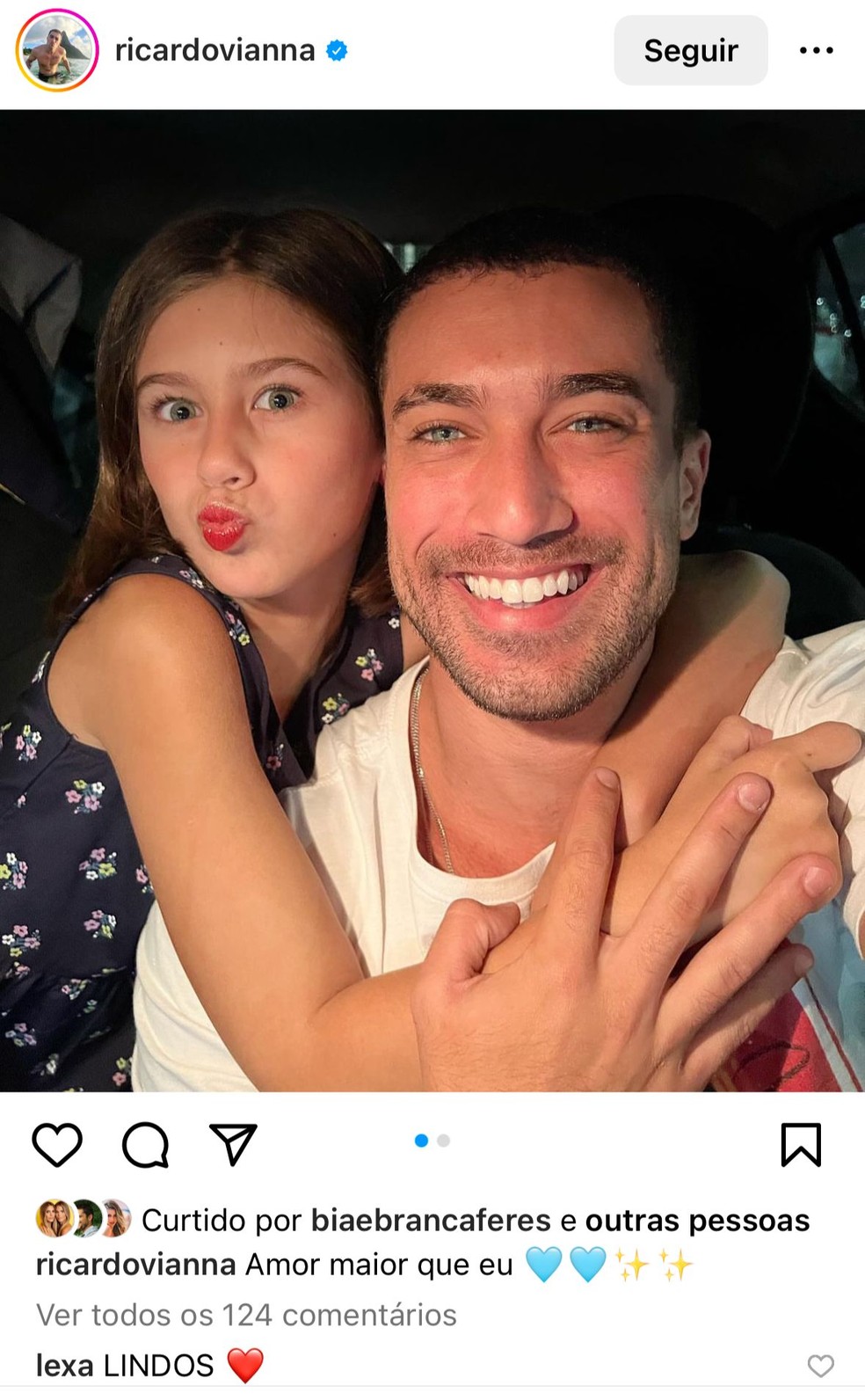 Comentário da Lexa na foto de Ricardo Vianna com a filha — Foto: Reprodução/Instagram